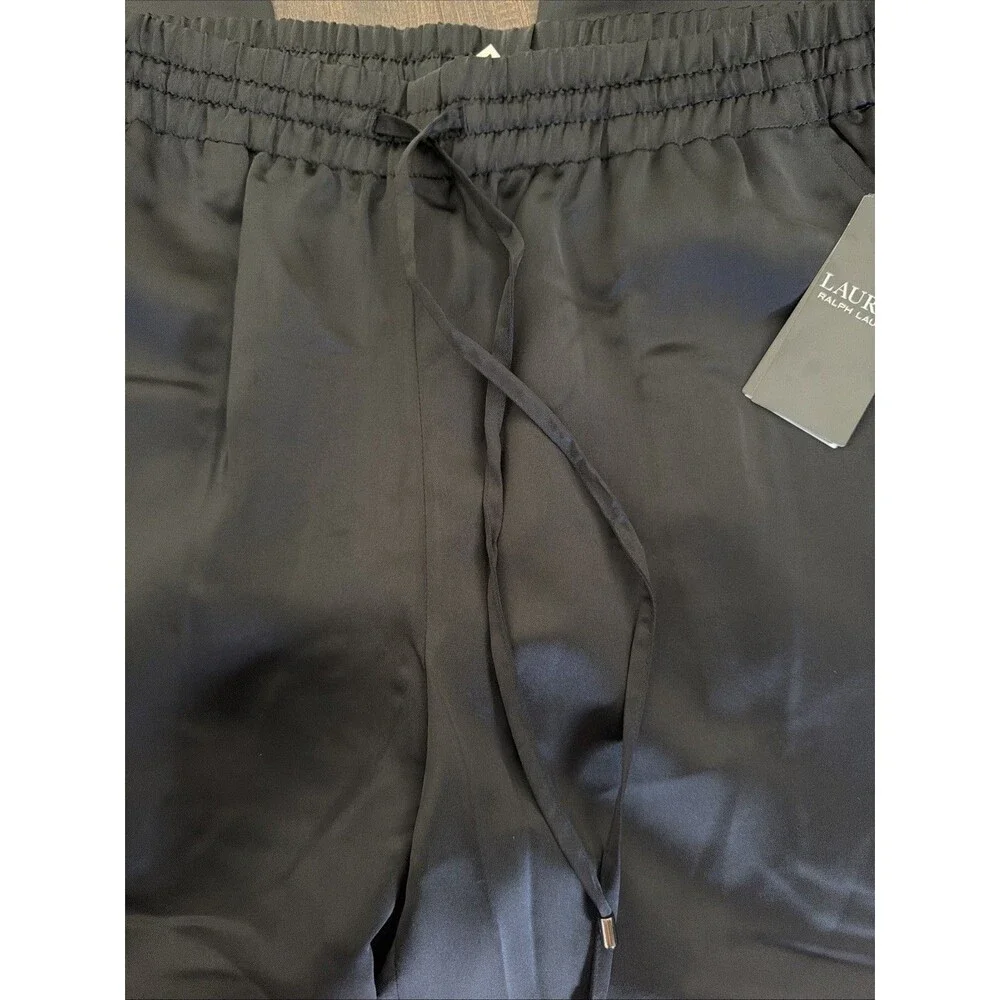 Lauren Ralph Lauren Womens Wide-Leg drawcord waist Satin Charmeuse Pants Black M - Picture 10 of 12